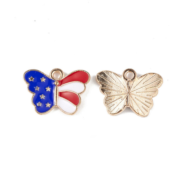 Enamel Charm, American Flag Butterfly, Metal Alloy, 13x18mm, 10 PCS