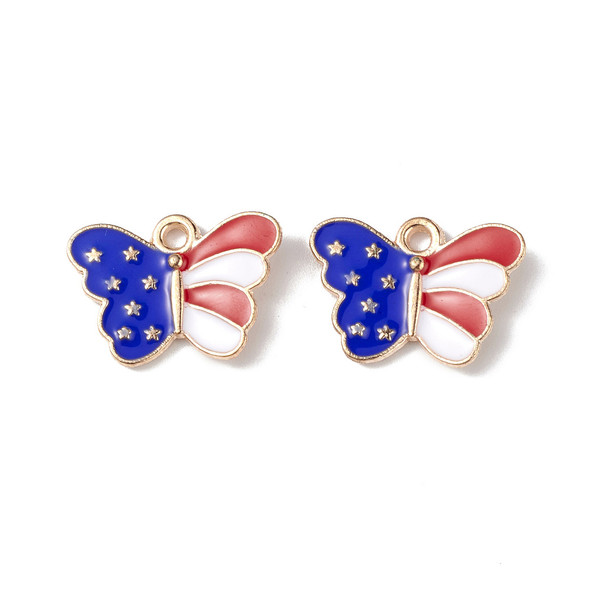 Enamel Charm, American Flag Butterfly, Metal Alloy, 13x18mm, 10 PCS