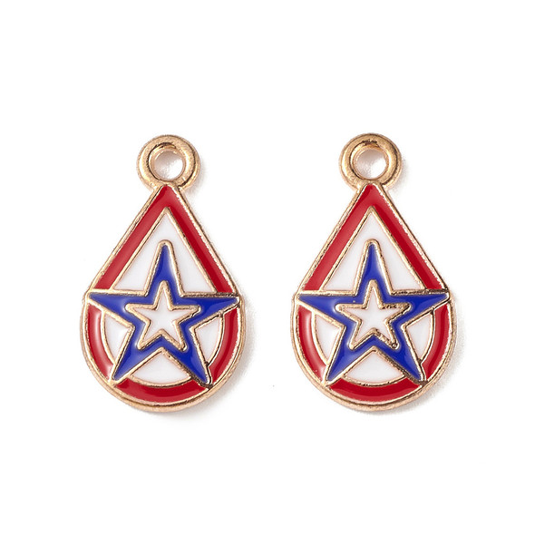 Enamel Charm, American Flag, Teardrop w/ Star, Metal Alloy, 18x11mm, 10 PCS