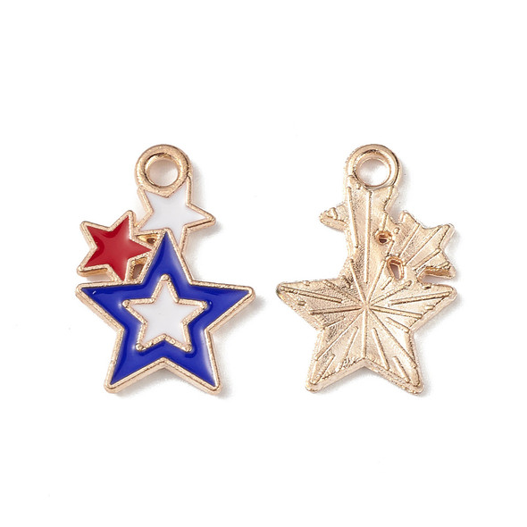 Enamel Charm, American Flag Stars, Metal Alloy, 18x12mm, 10 PCS