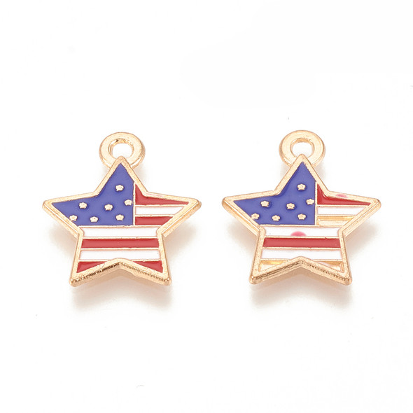 Enamel Charm, American Flag Star, Metal Alloy, 18x16mm, 10 PCS