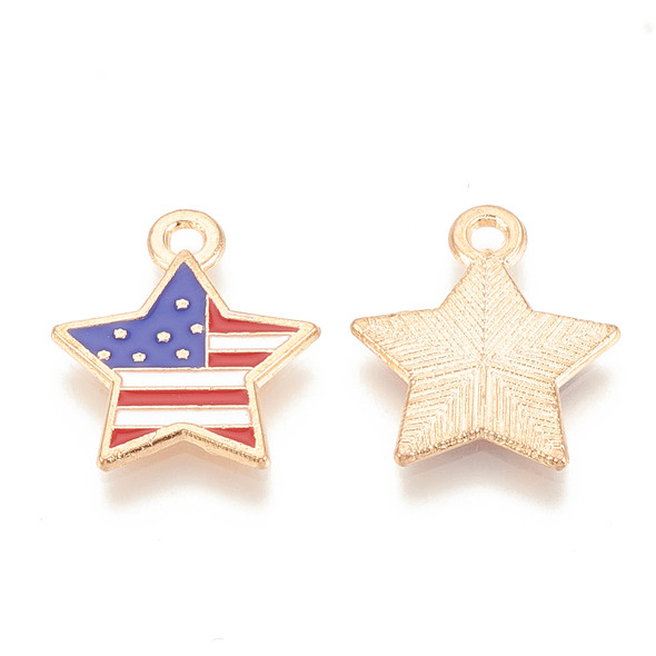Enamel Charm, American Flag Star, Metal Alloy, 18x16mm, 10 PCS