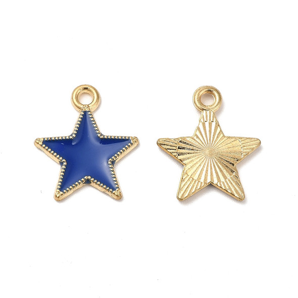 Enamel Charm, Star, Blue, Metal Alloy, 18x16mm, 10 PCS