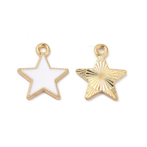 Enamel Charm, Star, White, Metal Alloy, 18x16mm, 10 PCS