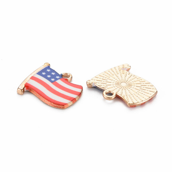 Enamel Charm, American Flag, Metal Alloy, 15x17mm, 10 PCS
