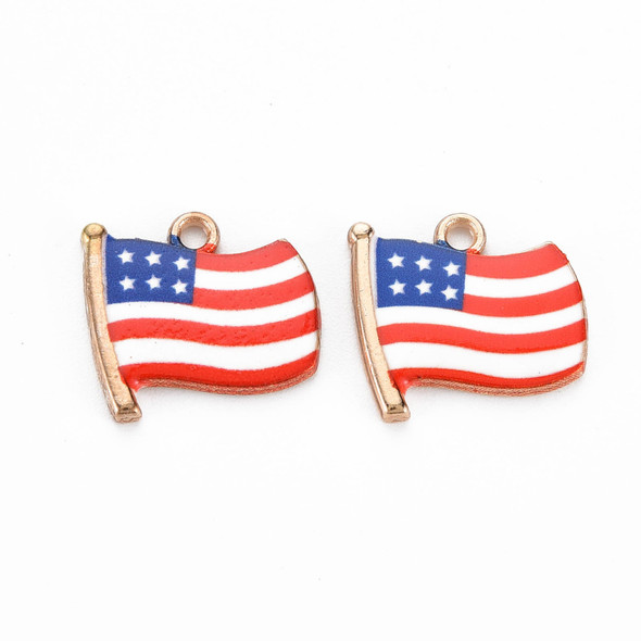 Enamel Charm, American Flag, Metal Alloy, 15x17mm, 10 PCS