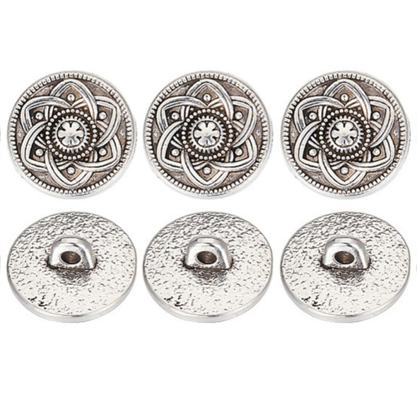 Shank Button, Flat Round, Flower, 16x6mm, Zinc Alloy, 6 PCS