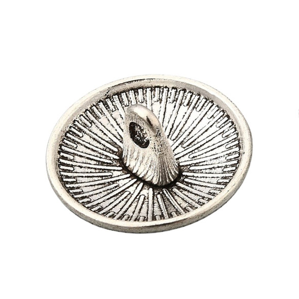 Shank Button, Flat Round, Flower, 17x8mm, Antique Silver Plated Metal Alloy, 10 PCS