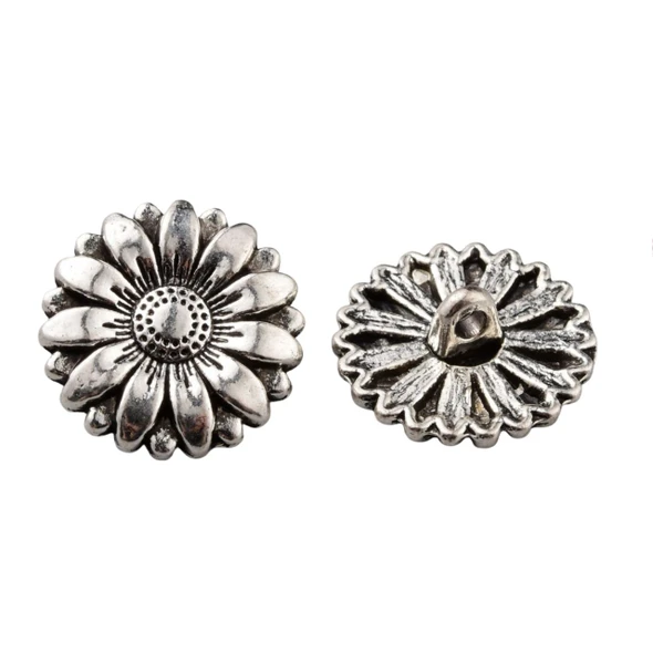 Shank Button, Daisy Flower, 18x6.5mm, Antique Silver Plated Metal Alloy, 8 PCS