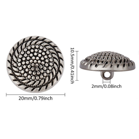 Shank Button, Textured Round, 20x10.5mm, Antique Silver Plated Metal Alloy, 4 PCS