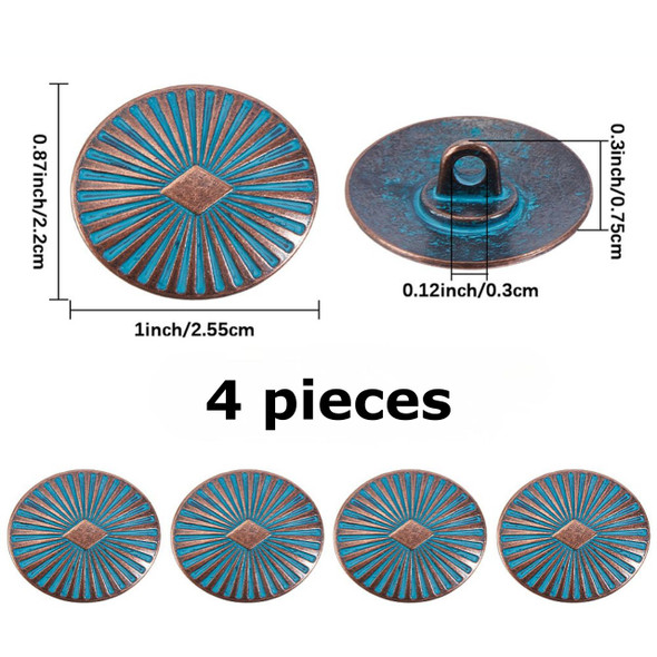 Shank Button, Oval, 25x22x7.5mm, Patina Metal Alloy, 4 PCS