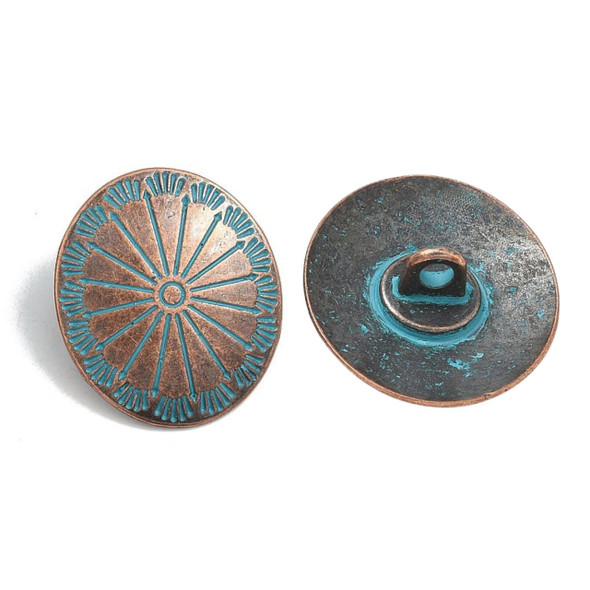 Shank Button, Oval, Assortment, 25x22x7.5mm, Patina Metal Alloy, 4 PCS