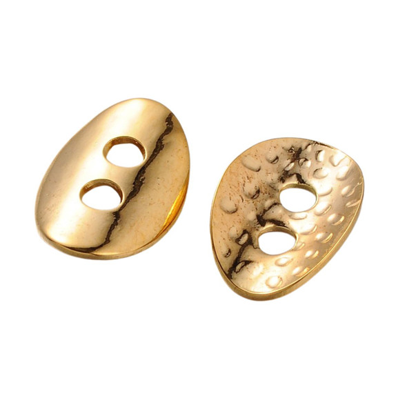 Button, Hammered Oval, 2-Hole, Mixed Color Brass, 14x10x1mm, 10 PCS