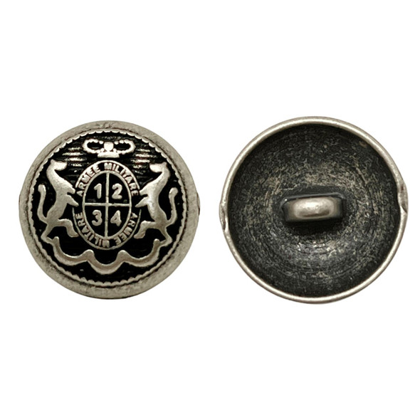 Shank Button, "Armee Militär" Shield, 15x9mm, Antique Silver Plated Metal Alloy, 6 PCS