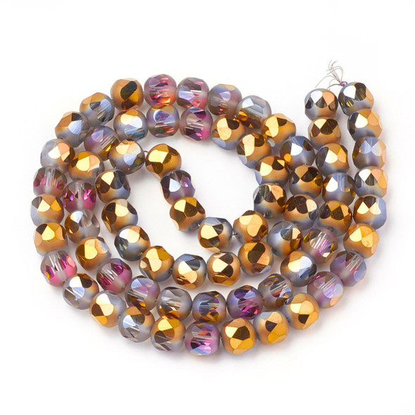 Faceted Round, Frosted, Glass, Gold & Pink AB, 10mm, One 28in Strand