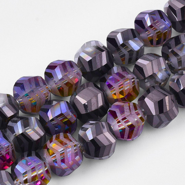 Faceted Round, Frosted, Glass, Black & Pink AB, 10mm, One 24in Strand