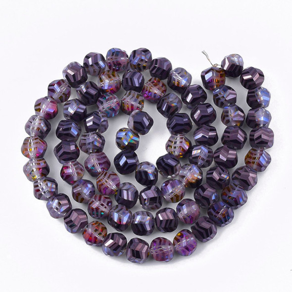 Faceted Round, Frosted, Glass, Black & Pink AB, 10mm, One 24in Strand