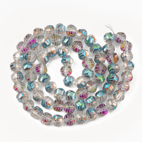 Faceted Round, Frosted, Glass, Rainbow AB, 10mm, One 24in Strand