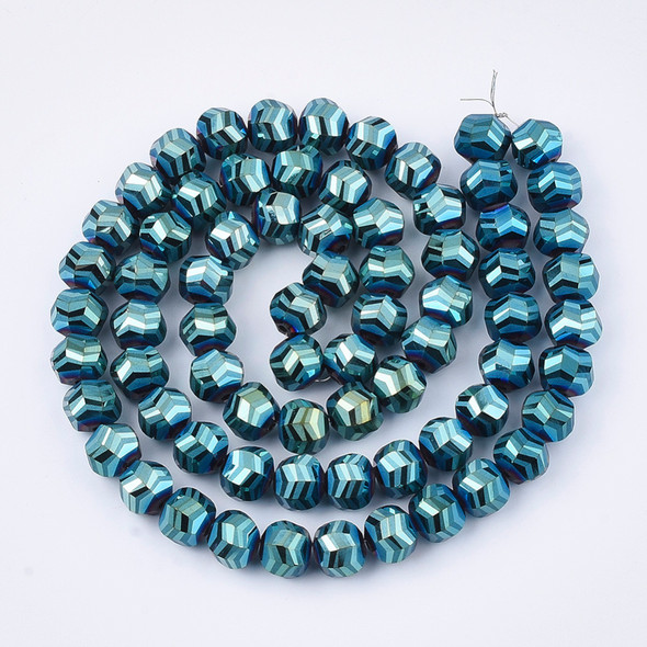 Faceted Round, Frosted, Glass, Dark Cyan, 10mm, One 24in Strand