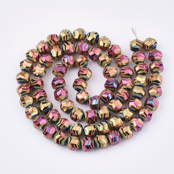 Faceted Round, Frosted, Glass, Fuchsia & Gold, 10mm, One 24in Strand