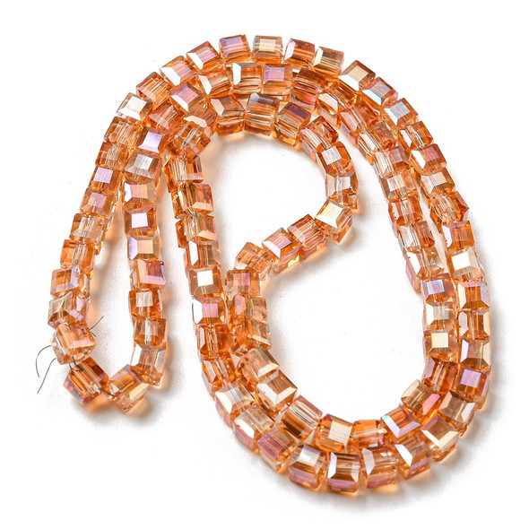 Faceted Cube, Glass, Orange AB, 6mm, One 22in Strand