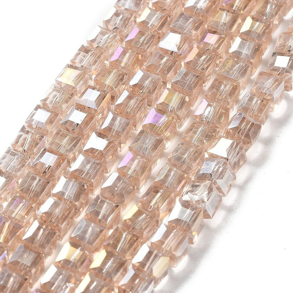 Faceted Cube, Glass, Wheat AB, 6mm, One 22in Strand