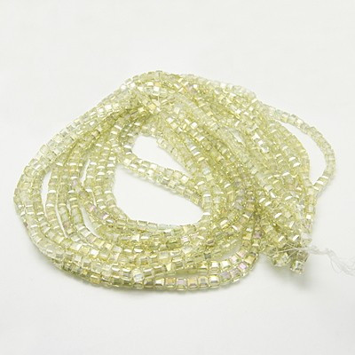 Faceted Cube, Glass, Yellow AB, 6mm, One 22in Strand