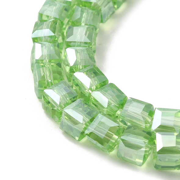 Faceted Cube, Glass, Green AB, 6mm, One 22in Strand