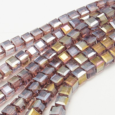 Faceted Cube, Glass, Purple AB, 6mm, One 22in Strand