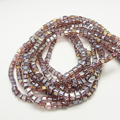 Faceted Cube, Glass, Purple AB, 6mm, One 22in Strand