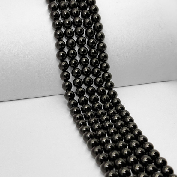 Black Spinel, Natural, Smooth Round, 8mm