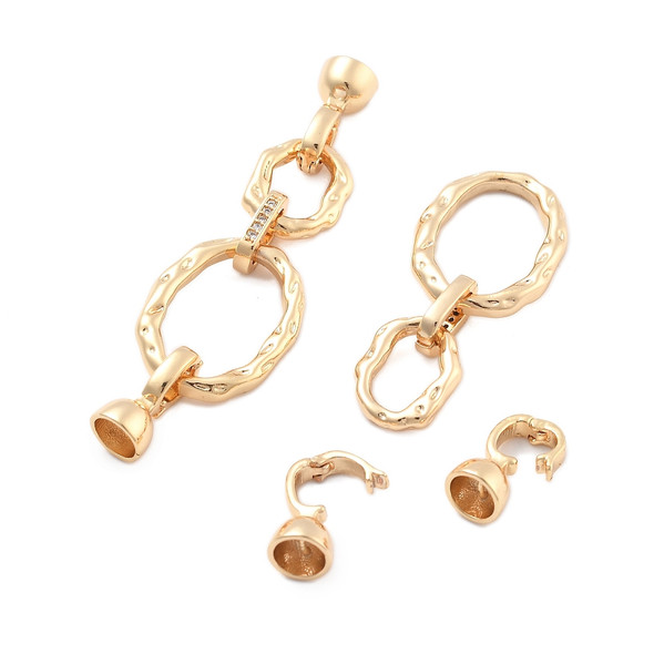 Fold Over Clasp, Oval, 60mm, Brass, 18K Gold Plated, Cubic Zirconia, 1 Set