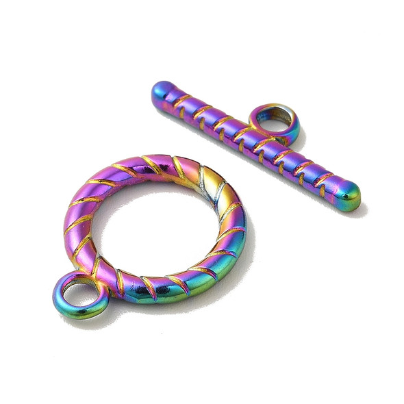 Toggle Clasp, 19x15x2mm, 21mm bar, Stainless Steel, Rainbow, 2 Sets