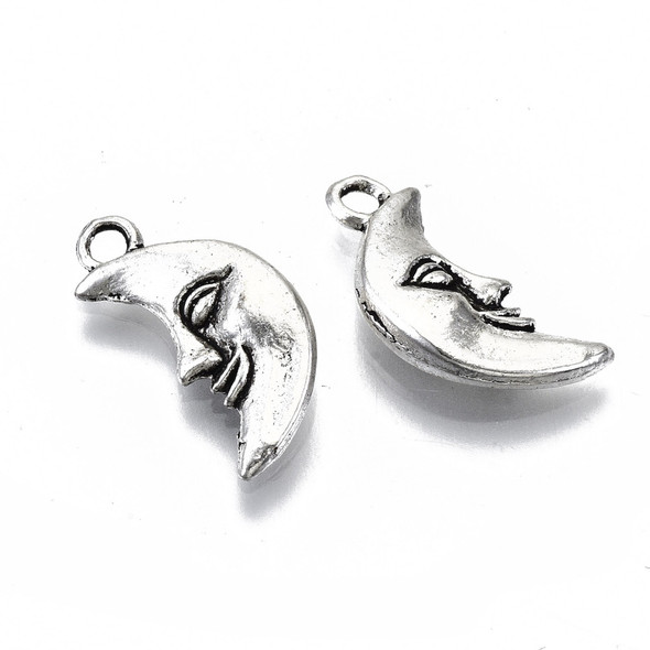 Moon Charm, 19x9x3mm, Antique Silver Plated Metal Alloy, 22 PCS