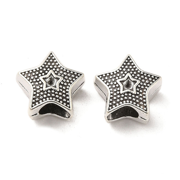 Star Bead, Double Sided, 11x7mm, 4mm Hole, Antique Silver Plated Metal Alloy, 16 PCS