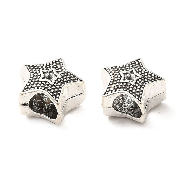 Star Bead, Double Sided, 11x7mm, 4mm Hole, Antique Silver Plated Metal Alloy, 16 PCS