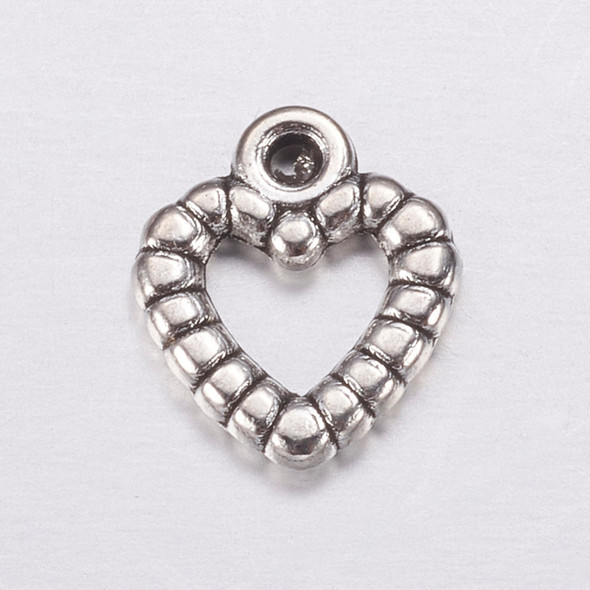 Heart Charm, 9.5x11mm, Antique Silver Plated Metal Alloy, 65 PCS