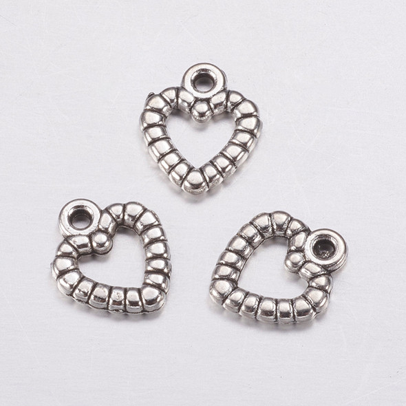 Heart Charm, 9.5x11mm, Antique Silver Plated Metal Alloy, 65 PCS