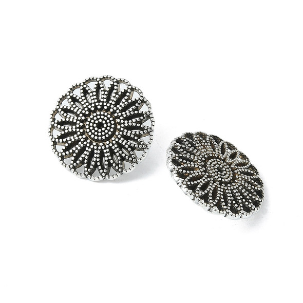 Shank Button, Mandala Flower, 17x6mm, Antique Silver Plated Metal Alloy, 10 PCS
