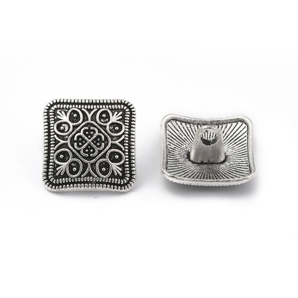 Shank Button, Square, 13x6.5mm, Antique Silver Plated Zinc Alloy, 10 PCS