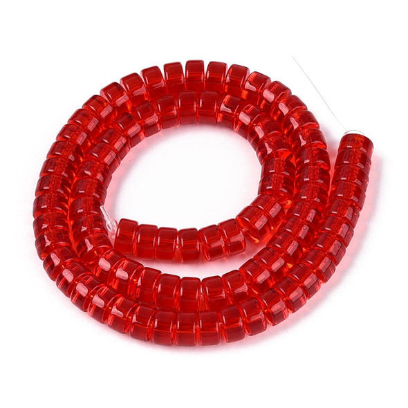 Glass Rondelle, Transparent Red, One 3x6mm Strand, 14-15 inches