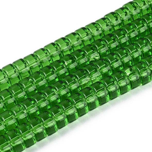 Glass Heishi, Transparent Green, One 3x6mm Strand, 14~15 inches