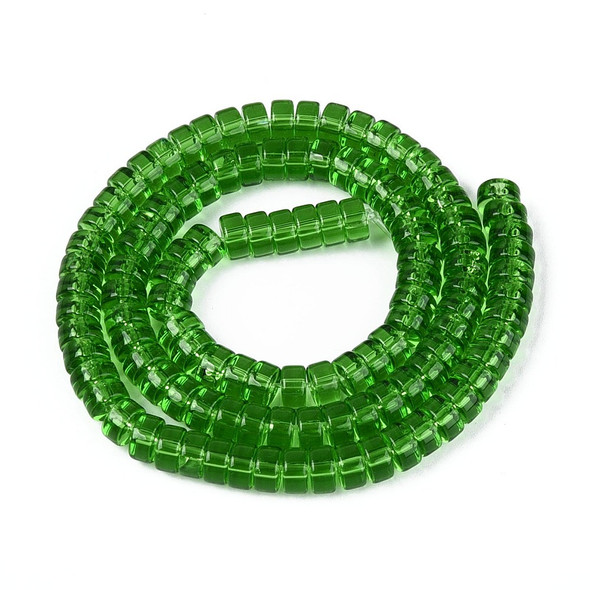 Glass Heishi, Transparent Green, One 3x6mm Strand, 14~15 inches
