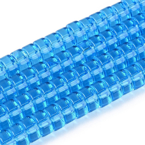 Glass Heishi, Transparent Aqua, One 3x6mm Strand, 14~15 inches
