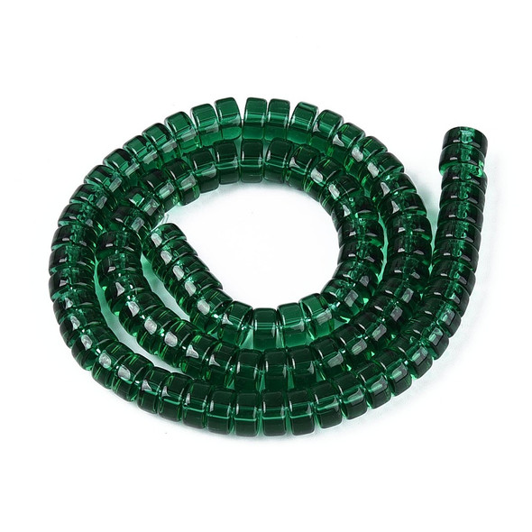 Glass Rondelle, Transparent Green, One 4x8mm Strand, 14~15 inches
