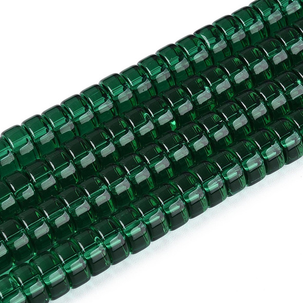 Glass Heishi, Transparent Green, One 4x8mm Strand, 14~15 inches