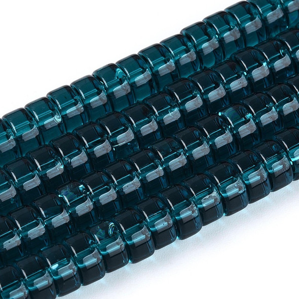 Glass Heishi, Transparent Teal, One 4x8mm Strand, 14~15 inches