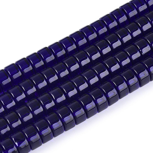 Glass Rondelle, Transparent Dark Blue, One 4x8mm Strand, 14~15 inches