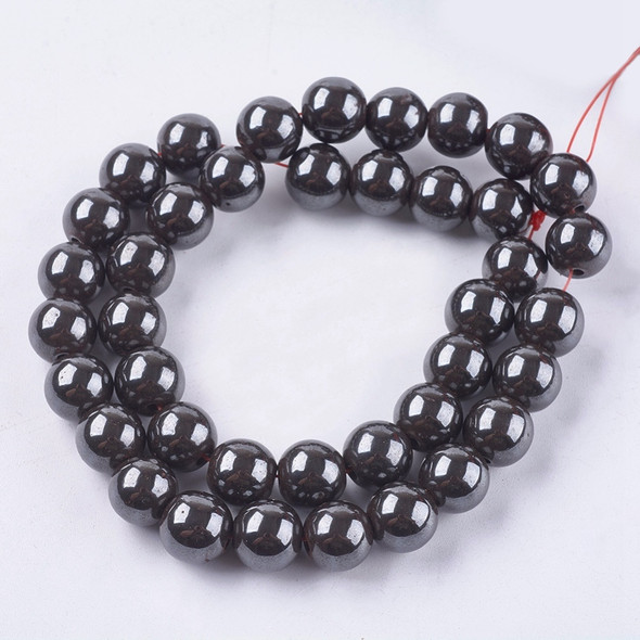 Hematite, Synthetic, Smooth Round, Magnetic, Grade A, One 10mm Strand