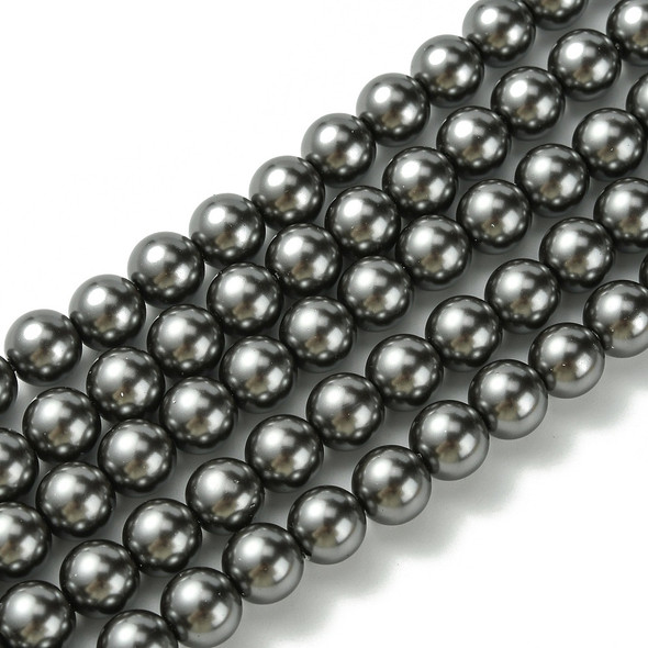Glass Pearls, Dark Grey, 10mm, One 15in Strand